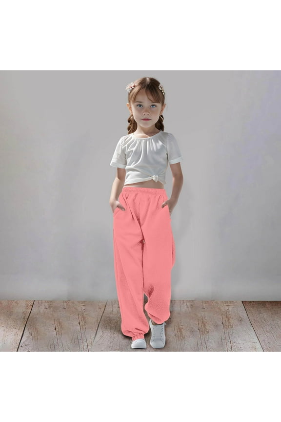 Cargo Pants for Girls Jeans Medium and Large Children Casual Girls Solid Color Drawstring Sweatpants 5-6 Years