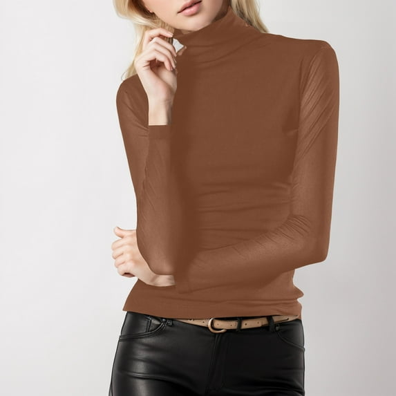 SNKSDGM Casual Easter Shirt Going Out Tops for Women Plus Size Lace Women's Turtleneck Sheer Mesh Top Stretch Layering Blouse Long Sleeve Bodycon Shirt Summer Tops for Women 2025 Vacation Petite