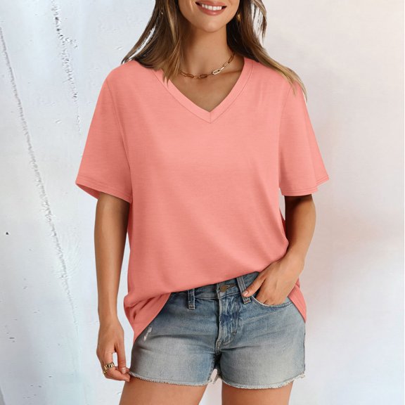 SNKSDGM Casual Easter Shirt Going Out Tops for Women Plus Size Red Women's T Shirt V Neck Short Sleeved Casual Loose T Shirt Top Will Be Popular In 2025 Spring Tops for Women 2025 Trendy V Neck