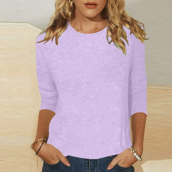 SNKSDGM Casual Easter Shirt Graphic Tees for Women Plus Size 3X Women's Casual Solid Color 3/4 Sleeve Crew Neck T Shirt Comfortable Everyday Top for Relaxed fit Tops for Women 2025 Going Out