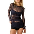 thumbnail image 1 of SNKSDGM Casual Easter Shirt off The Shoulder Tops for Women Plus Size Dressy Mesh Long Sleeve Layering Top for Women Neck Sheer See Through Tee Shirt Blouse Women's Tops Short Sleeve Loose Fit, 1 of 6