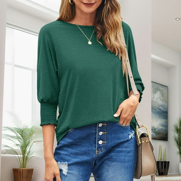 SNKSDGM Casual Easter Shirt Tops for Women Going Out Loose fit Womens Crew Neck 3/4 Sleeve Tops Loose fit Shirts Casual Solid Basic Tees Shirt Blouses Womens Short Sleeve Tops Casual Cotton