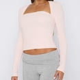 thumbnail image 1 of SNKSDGM Casual Easter Shirt Womens Shirts Casual Long Sleeve Women Lace Trim Long Sleeve Crop Tops Cute Square Neck Slim fit Shirts Going Out Tops Blouse Graphic Tees for Women Oversized Cropped, 1 of 5