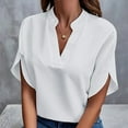 thumbnail image 1 of SNKSDGM Casual Easter Shirt Womens Shirts Casual Spring Women's Cold Shoulder Tops Summer Fashion Short Sleeve V Neck Casual Loose Solid Color Blouse Shirts Graphic Tees for Women Y2K Plus Size, 1 of 4
