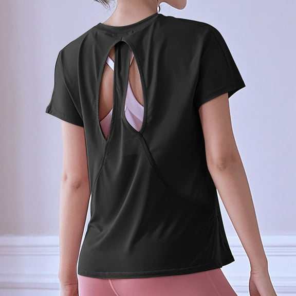 SNKSDGM Casual Easter Shirt Womens Shirts Trendy Open Back Short Sleeve Crop Top for Women Loose Athletic Yoga Workout Tops Casual Cropped Tee Shirts off The Shoulder Tops for Women Plus Size