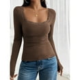 thumbnail image 1 of SNKSDGM Casual Easter Shirt Womens Short Sleeve Tops Women Square Neck Lace Trim Cropped T Shirt Slim fit Low Cut Long Sleeve Lace Patchwork Tee Tops Outfits Going Out Tops for Women Lace Body Suit, 1 of 5