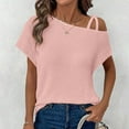 thumbnail image 1 of SNKSDGM Casual Easter Shirt Womens Tops Dressy Casual Plus Size Womens Summer Tops off One Shoulder Knit Short Sleeve T Shirts Casual Lightweight Solid Color Blouses Summer Tops Trendy Vacation, 1 of 4