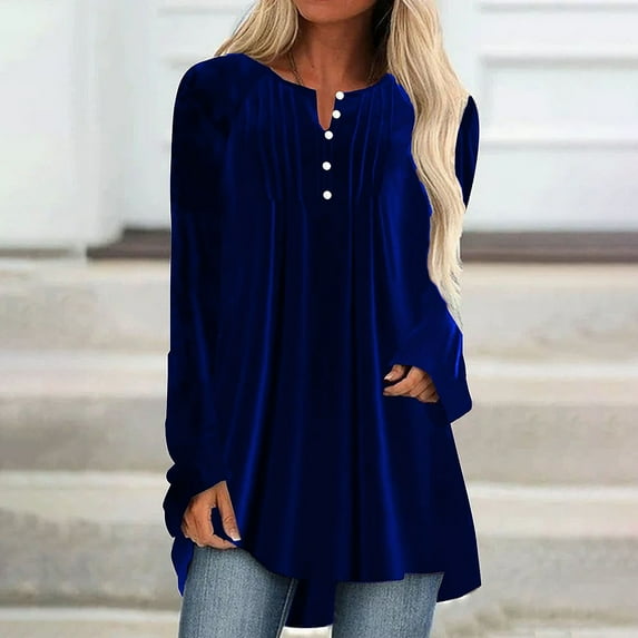 SNKSDGM Casual Easter Shirt Womens Tops Long Sleeve Oversized Womens Pleated Button Dwon Velvet Tunic Tops Dressy Casual Loose Long Sleeve Christmas Party Blouse Casual Tops for Women Trendy