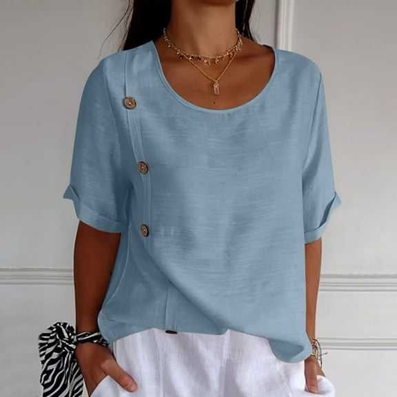 SNKSDGM Casual Easter Shirts Going Out Tops for Women Plus Size College Women's Retro Fashion Solid Color Loose Casual Shirt Summer Short Sleeved Side Button T Shirt Tops T Shirts for Women Pack