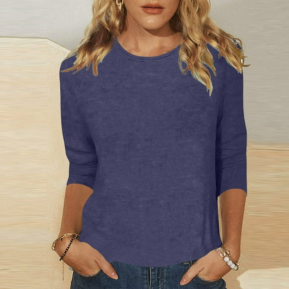 SNKSDGM Casual Easter Shirts Graphic Tees for Women Plus Size 3X Women's Casual Solid Color 3/4 Sleeve Crew Neck T Shirt Comfortable Everyday Top for Relaxed fit Graphic Tees for Women Plus Size 3X