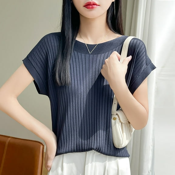SNKSDGM Casual Easter Shirts Shirts for Women Trendy Under 10 Loose fit Ice Silk Knit T Shirt for Women One Shoulder Short Sleeve Casual Top Lightweight Basic Tee Womens Tops Plus Size