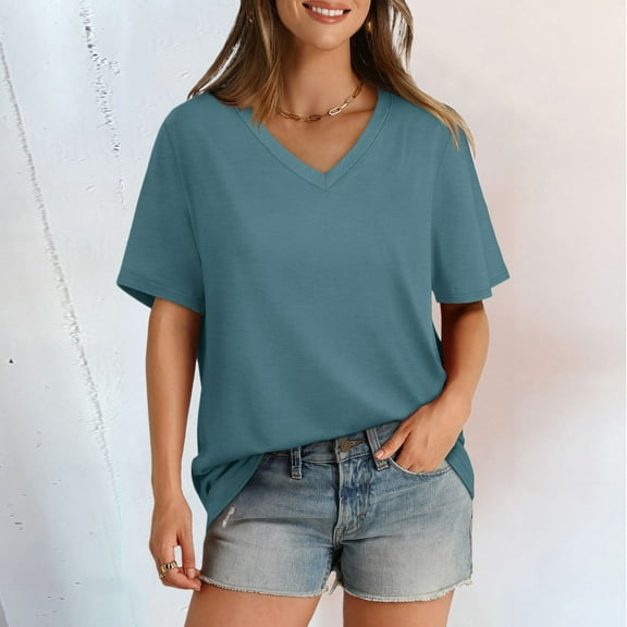 SNKSDGM Casual Easter Shirts for Women Going Out Tops for Women Plus Size Red Women's T Shirt V Neck Short Sleeved Casual Loose T Shirt Top Will Be Popular In 2025 Womens Tops Long Sleeve Petite