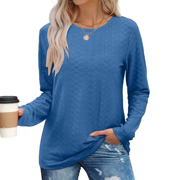 SNKSDGM Casual Easter Shirts for Women Plus Size Tops for Women 5X-6X Women's New Loose Round Neck Casual Long Sleeve Lace Top with Dissolved Lace Womens Short Sleeve Tops Casual Loose Fit