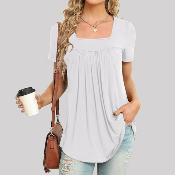 SNKSDGM Casual Easter Shirts for Women Shirts for Women Graphic Tees Plus Womens Tops Tunic 2025 Summer Square Neck Short Sleeve T Shirt Cute Tees Casual Dressy Blouse Tops for Women Trendy