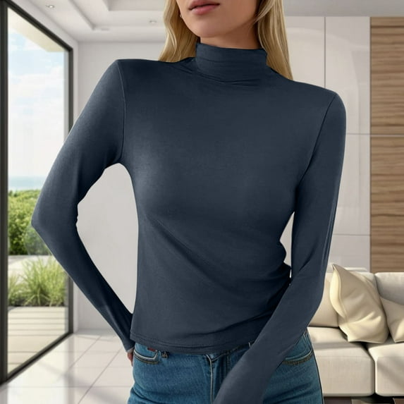 SNKSDGM Casual Easter Shirts for Women Shirts for Women Plus Size Dressy Casual Women's Slim fit Turtleneck Top Long Sleeve Lightweight Double Faced Bottoming Shirt Plus Size Tops for Women 5Xl 6Xl