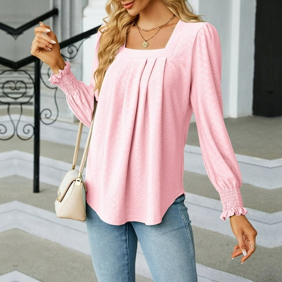SNKSDGM Casual Easter Shirts for Women Womens Shirts Long Sleeve Dressy Casual Womens Puff Long Sleeve Shirts Casual Square Neck Tops Dressy Tunics Casual Tops for Women Long Sleeve V Neck