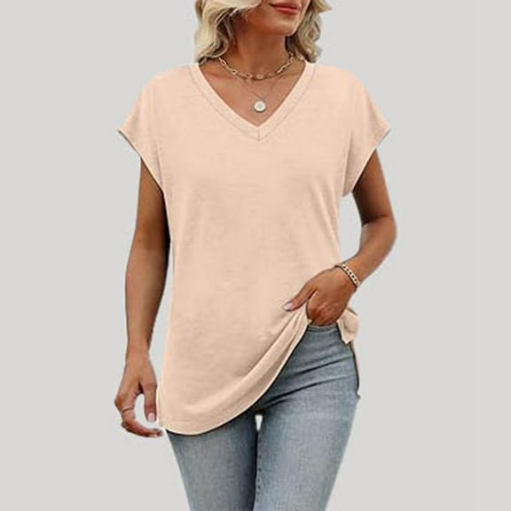 SNKSDGM Casual Easter Shirts for Women Womens Shirts Loose fit Women's Summer Fashion Casual V Neck Low Neckline Short Sleeved Solid Color Printed Loose T Shirt Top Womens Shirts Casual Graphic