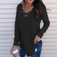 thumbnail image 1 of SNKSDGM Casual Easter Shirts for Women Womens Shirts Plus Size Winter Women's Lace up V Neck Long Sleeved Tops Tunics Basic Shirts Bandage Pullover T Shirts Beach Vacation Clothes for Women Sexy, 1 of 7