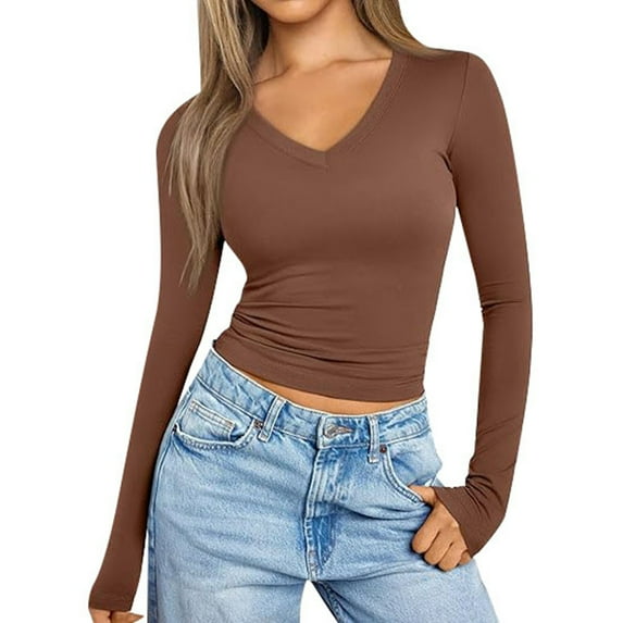 SNKSDGM Casual Easter Shirts for Women Womens Tops Short Sleeve Casual Women's Solid Color V Neck T Shirt Hot Girl Slim Long Sleeve Shirt Top Blouse Short Sleeve Shirts for Women Casual Dressy