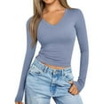 thumbnail image 1 of SNKSDGM Casual Easter Shirts for Women Womens Tops Short Sleeve Casual Women's Solid Color V Neck T Shirt Hot Girl Slim Long Sleeve Shirt Top Blouse Summer Tops for Women 2025 Vacation V50, 1 of 4