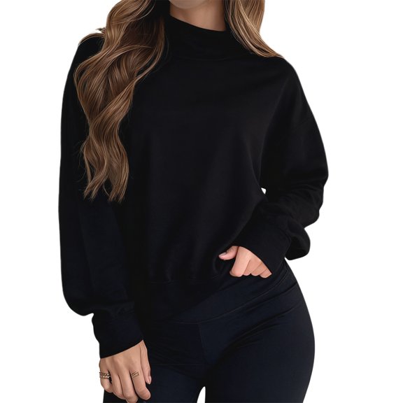 SNKSDGM Christmas Sweatshirt Solid Color Neck Casual Pullover Soft Comfortable Long Sleeve for Everyday Wear Fashionable Streetwear Turtleneck Top Size Xs