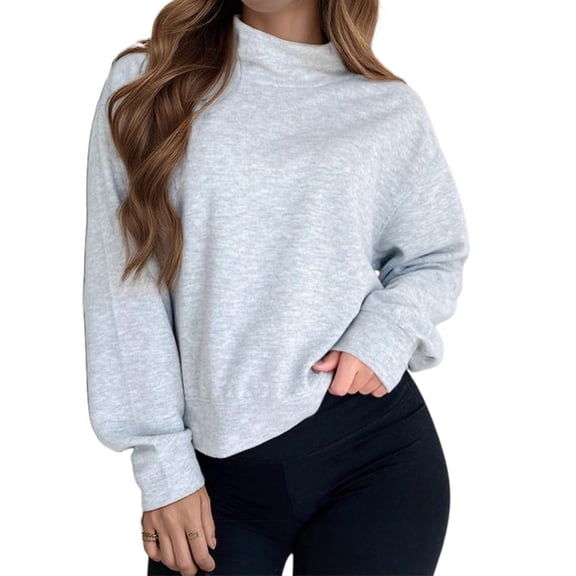 SNKSDGM Christmas Sweatshirt Solid Color Neck Casual Pullover Soft Comfortable Long Sleeve for Everyday Wear Fashionable Streetwear Turtleneck Top Size Xs