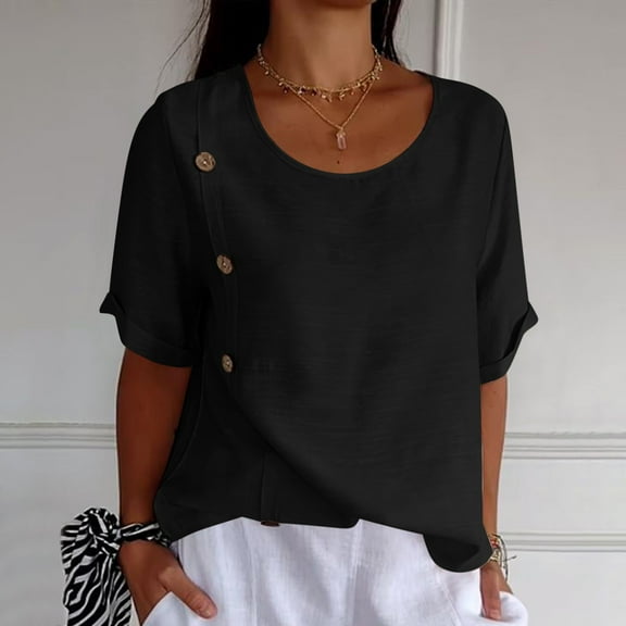 SNKSDGM Easter Shirt Going Out Tops for Women Plus Size College Women's Retro Fashion Solid Color Loose Casual Shirt Summer Short Sleeved Side Button T Shirt Tops Womens Shirts Long Sleeve Casual