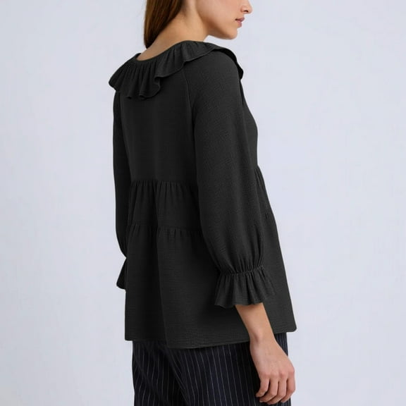 SNKSDGM Easter Shirt Short Sleeve Shirts for Women Plus Size White Women's Round Neck Lace Up Front Ruffle Layer Loose Tunic Shirt Spring Summer Plus Size Top Summer Tops for Women 2025 Cotton