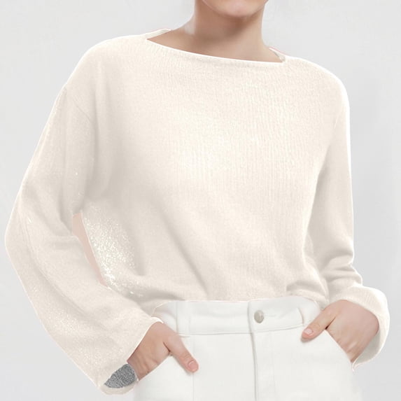 SNKSDGM Easter Shirt Summer Tops Plus Size Women Trendy Spring And Summer New Female Thin Large Round Neck Trumpet Sleeve Knitted T Shirt Shirts for Women Trendy