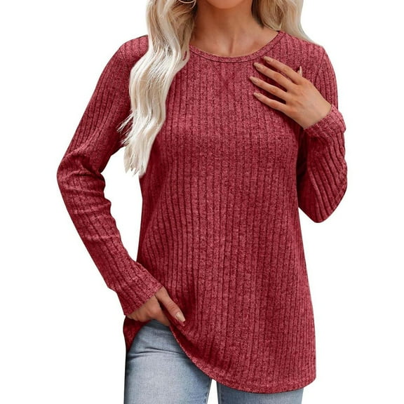 SNKSDGM Easter Shirt Womens Tops Trendy Xs Women's Solid Color Long Sleeve Round Neck Loose Fit Casual Top Plus Size Tops for Women Summer Cotton