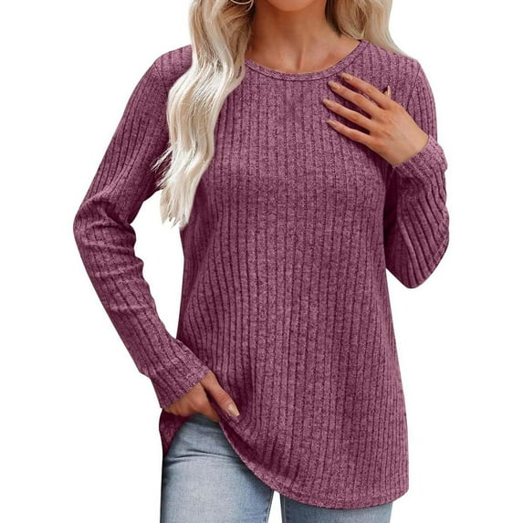 SNKSDGM Easter Shirt Womens Tops Trendy Xs Women's Solid Color Long Sleeve Round Neck Loose Fit Casual Top Womens Short Sleeve Tops