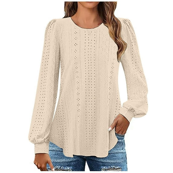 SNKSDGM Easter Shirts off The Shoulder Tops for Women Plus Size Sweater Womens Long Sleeve Eyelet Tops Crew Neck Fall Shirts Casual Loose Blouses Trendy Clothes Summer Tops Plus Size Women Trendy