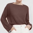 thumbnail image 1 of SNKSDGM Easter Shirts Summer Tops Plus Size Women Trendy Spring And Summer New Female Thin Large Round Neck Trumpet Sleeve Knitted T Shirt off The Shoulder Tops for Women Loose Fit, 1 of 4