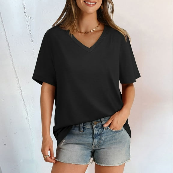 SNKSDGM Easter Shirts for Women Going Out Tops for Women Plus Size Red Women's T Shirt V Neck Short Sleeved Casual Loose T Shirt Top Will Be Popular In 2025 Plus Size Tops for Women Long Sleeve Green