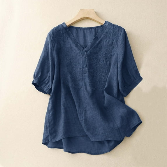 SNKSDGM Easter Shirts for Women Graphic Tees for Women Plus Size Trendy 3X Vintage Linen Blouse for Women Summer Thin V Neck Short Sleeve Shirt Casual Loose Pullover Top Women's Tops Plus Size 5X