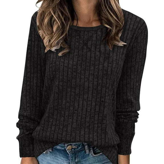 SNKSDGM Easter Shirts for Women Plus Size Tops for Women Sexy Summer Women's Solid Color Long Sleeve Round Neck Loose Fit Casual Top Tops for Women 2025 Going Out