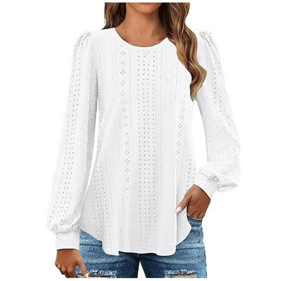 SNKSDGM Easter Shirts for Women off The Shoulder Tops for Women Plus Size Sweater Womens Long Sleeve Eyelet Tops Crew Neck Fall Shirts Casual Loose Blouses Trendy Clothes Womens Shirts Trendy Red