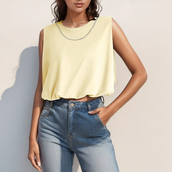 SNKSDGM Easter Shirts for Women Summer Tops with Sleeves for Women 2025 2025 Fashion Women Summer Crop Tank Top Basic Crew Neck Sleeveless Loose fit Cropped Tee Shirts Womens Shirts Loose fit Cotton