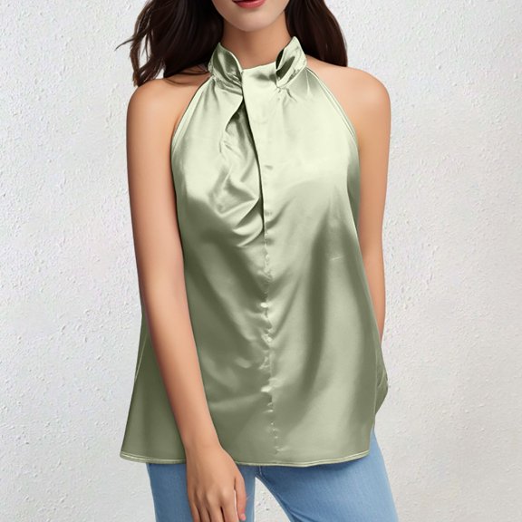 SNKSDGM Female Beach Tank Tops for Women Sexy Plus Size Tank Tops for Women 4X-5X Ladies Summer Casual Sleeveless Solid Color Hanging Neck Jacket Arc Hem Casual Jacket Xl