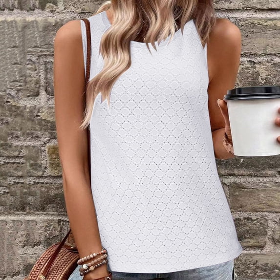 SNKSDGM Female Black Tank Top Woman Dressy Long Ribbed Tank Tops for Women Built in Bra Pack Tank Tops for Women Sleeveless Eyelet Shirts High Crew Neck Cute Summer Loose fit Top Xl