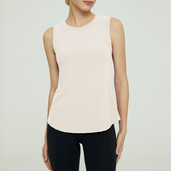 SNKSDGM Female Black Tank Top Woman Workout Ribbed Tank Tops for Women Small Round Neck Yoga Top Short Sleeved Curved Hem Women's Running Sports Fitness Loose Fitting Casual T Shirt with Bottom M