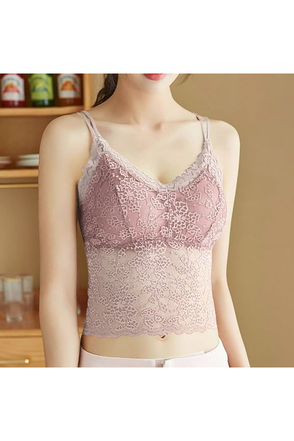 Female Extra Long Tank Tops for Women Plus Size High Neck Tank Tops for Women Workout Women's Lace Bra V Neck Camisole Lingerie Slim Shoulder Strap Strapless Slim fit Vest S