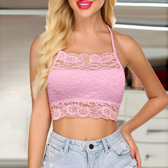 SNKSDGM Female High Neck Tank Tops for Women Ribbed Women's Solid Color Lace Crop Top Xxl