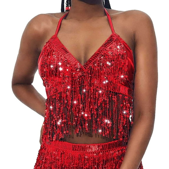 SNKSDGM Female Lace Tank Tops for Women Square Neck Square Neck Tank Top Women Yellow Women's Belly Dance Sequin Bra Tassel Clothing Tops A