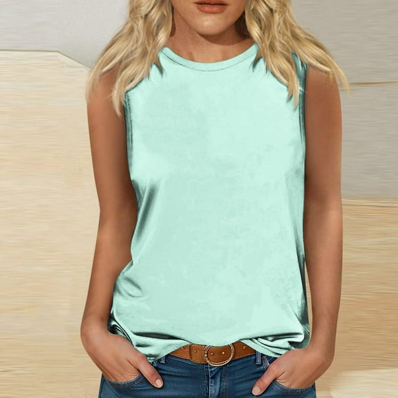 SNKSDGM Female Linen Tank Tops for Women Loose fit Women's Tank Tops Loose fit Workout Womens Fashion Crewneck Sleeveless Print Tank Tops Summer Casual Loose fit Basic Beach Blouse T Shirts Vest L