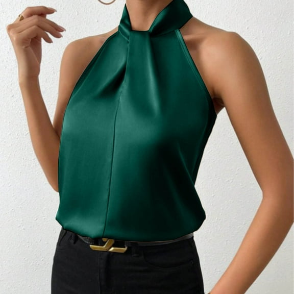 SNKSDGM Female Ribbed Tank Tops for Women Built in Bra Womens White Tank Top Loose fit Women Silk Satin Casual Sleeveless Neck Tank Top Summer Curved Hem Lightweight Dressy Blouses Shirt M