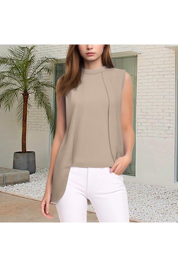 Female Ribbed Tank Tops for Women Tank Top for Women with Built in Bra Set Women's Crew Neck Sleeveless Casual Tank Tops Summer Irregular Going Out Tank Tops Slim Solid Color Trendy Clothes S