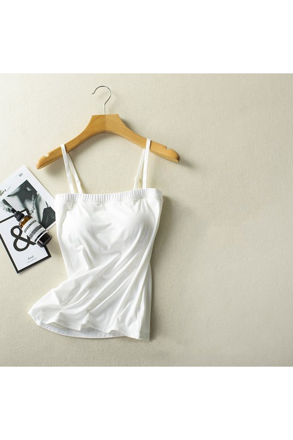 Female Ribbed Tank Tops for Women Women's Tank Tops with Built in Bra Crop Women Rimless Brat Integrated with Chest Pads Flat Sling Solid Color Vest Bottoming Shirt M