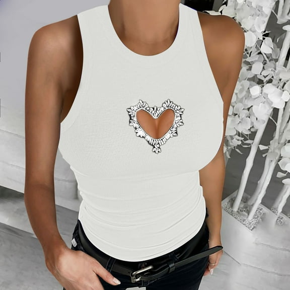 SNKSDGM Female Ribbed Tank Tops for Women Cropped Long Tank Tops for Women Red Women Fashion Solid Sexy Temperament Hollow Sleeveless Vest Top M