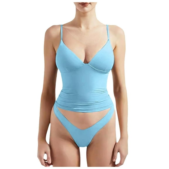 SNKSDGM Female Ribbed Tank Tops for Women Tank Top for Women Loose fit Navy Women Sexy Deep V Neck Sleeveless Fitted Basic Tops Tank Top Xs